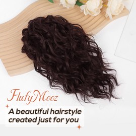 Flufymooz Ponytail Extension, 12" Short Claw Ponytail Extension Wavy Curly Jaw Clip in Pony tails Hair Extension Natural Synthetic Hairpiece for Women (Ombre Burgundy)