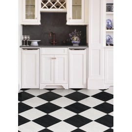 FloorPops x Chris Loves Julia 12-in by 12-in Lawrence Black Peel and Stick Floor Tiles, FP5059