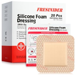 FRESINIDER Silicone Foam Dressing with Adhesive Border – Wound Dressing Bandage – Silicone Foam Pad – Pack of 20 – 3 x 3 Inches Large Waterproof Bandages – Self Adhesive Wound Care and Dressings
