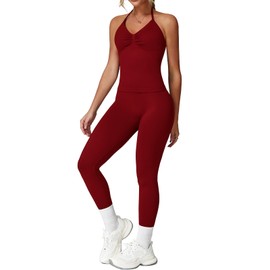 Seamless Gym Sets for Women 2 Piece Longline Halter Backless Impact Crop Top Hidden Scrunch Leggings Yoga Outfits Workout Tracksuit