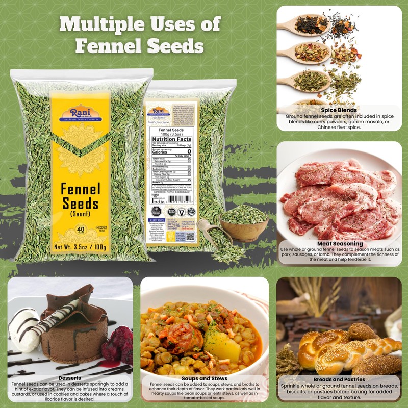Rani Fennel Seeds (Saunf Sabut) Whole Spice 3.5oz (100g) ~