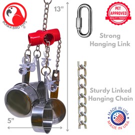 Bonka Bird Toys Clacker Colorful Durable Stainless Steel Pullable Parrot Macaw African Grey Cockatoo (Single Clacker, Red)