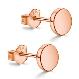 Rose Gold Plated Sterling Silver Dot Stud Earrings 3mm-10mm Options, Flat Round Disc Studs Hypoallergenic Jewellery (3mm)