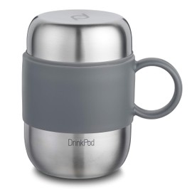 DrinkPod Stainless Steel Vacuum Insulated Leak-Proof Drinkpod Capsule Flask 6 Hours Hot 24 Hours Cold, Satin, 0.28 Litre