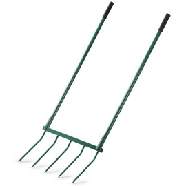Homwin Broadfork Garden Tool with Steel Handle Heavy Duty Five Tines Broad Fork for Gardening Loosening and Aerating Soil, U-Shaped Design Hand Tiller, Compost Turner and Aerator