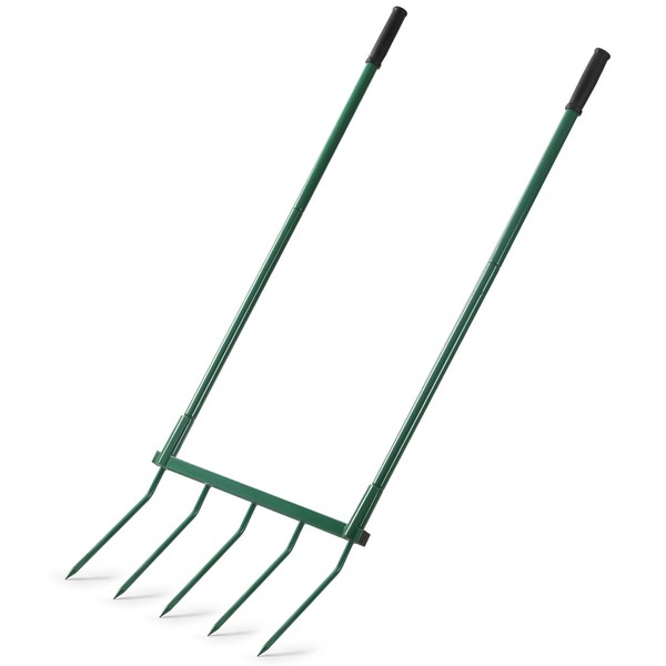 Homwin Broadfork Garden Tool with Steel Handle Heavy Duty Five