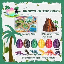 OKYUK 3D Printed Dinosaur Toy Set, Coloured Dinosaur Figures, 10-in-1 Dino Birthday Decoration, Egg Dinosaur Toy from 4 5 6 7 8 9 10 Years Boy Toy Figures Gift Children's Toy