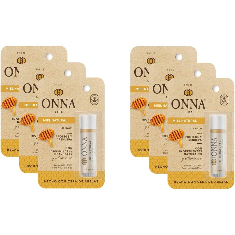 Onna Bálsamo Para Labios Miel calmendra FPS 15, 4g 6pack
