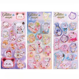 3D Water Stickers, Set of 3, Sequins, Glitter, Cute, Cute, Kids, Girls, DIY, Exquisite Patterns, Notebooks, Individuality, Reward Stickers, Decorative, Stickable, Craft Supplies (3PCS-D)