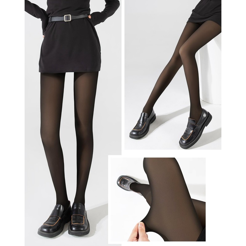 Women's Tights Fleece Lined Winter Thermal Pantyhose Faux Translucent Thick