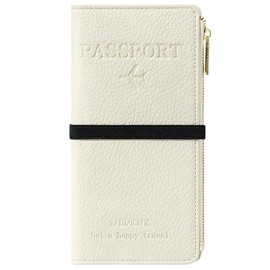 NQQNQQ RFID-Blocking Leather Travel Wallet & Passport Holder with Zipper Pocket, Card Slots, and Phone Compartment – Waterproof Travel Organizer for Women & Men. TG-1 (White)