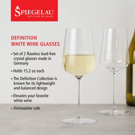 Spiegelau Definition Stemmed White Wine Glasses - European-Made Crystal 15.2oz Dishwasher Safe Crystal Wine Glasses Set of 2