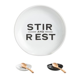 Miamolo Spoon Rest for Kitchen Counter, 5 Inches Cooking Ladle Spatula Spoon Holder for Stove Top Utensil Rest for Countertop Deep Tray Black and White for Christmas Gift