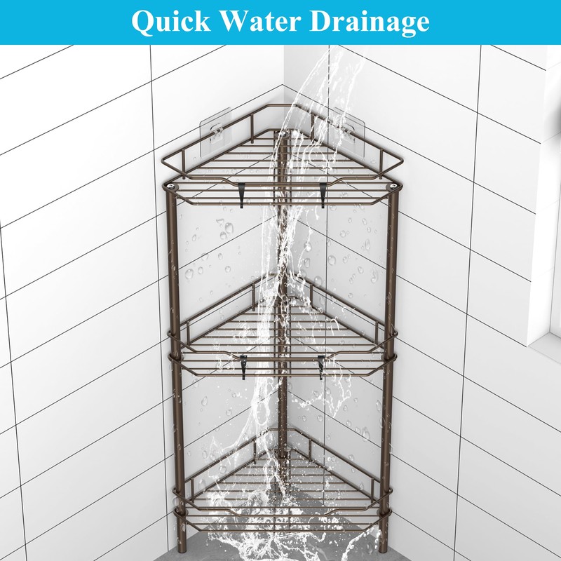 HuggieGems 3 Tier Floor Standing Corner Shower Caddy Organizer Shelf