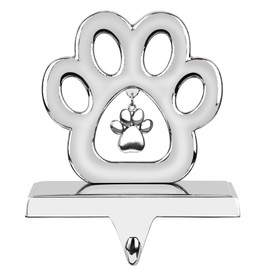 Dog Paw Christmas Stocking Holder, 3D Sliver Metal Stocking Holder with Pendant Pet Stocking Hangers for Mantle Fireplace Table Christmas Decoration
