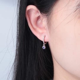 CiNily Small Dangle Hoop Earrings for Women Girls,14K White Gold Mini Huggie Hoop Earrings Hypoallergenic Diamond Drop Earrings Dainty Cute Cubic Zirconia Dangle Hoops Jewelry Gifts, Cubic Zirconia, created zircon gemstone