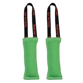 Redline K9 French Linen Tug Toy (3" x 8") 1 Handle- Bundle of 2 Dog Tug Toy (Green)