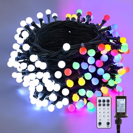 Brizled Outdoor Christmas Lights, 66ft 200 LED Color Changing String Lights, Cool White & Colored Christmas Lights, Dimmable Berry String Lights, Connectable Remote Globe Lights for Xmas Tree Party