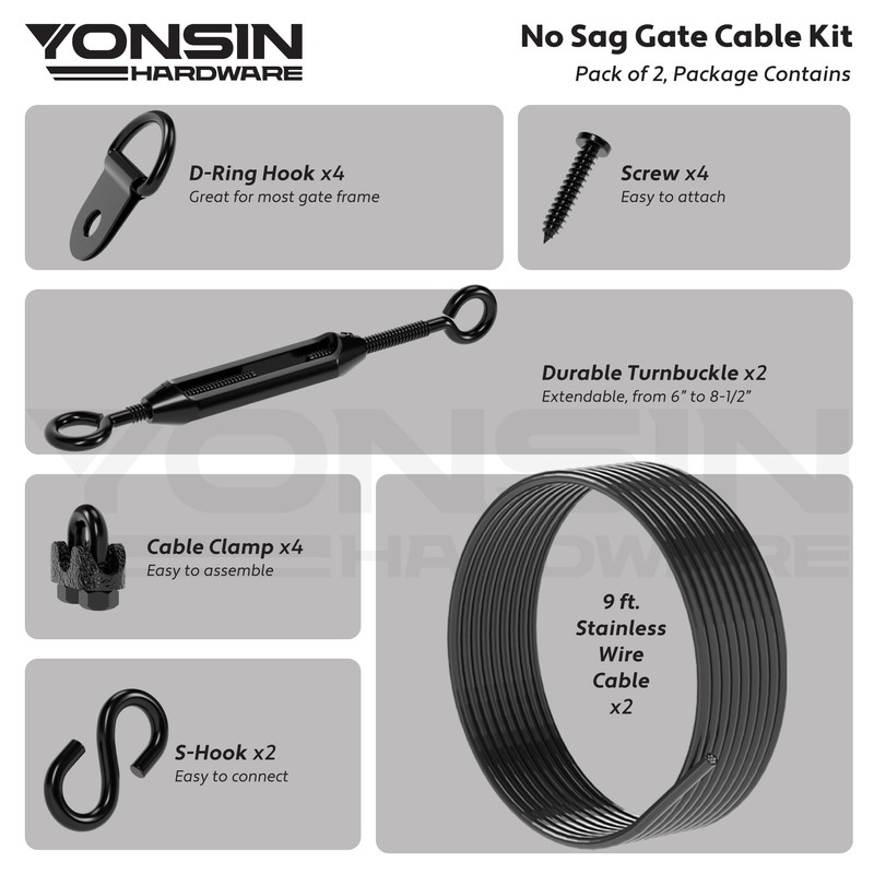 YONSIN Anti-Sag Gate Hardware Kit for Wooden Fence Gate, Anti-Sagging