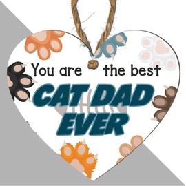 Best Cat Dad Ever - Heartwarming & Colourful Wooden Heart Plaque for Cat Lovers 10cm x 9cm