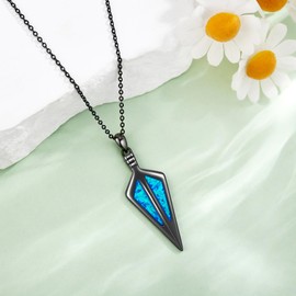 DAYLINLOVE Arrow Necklace 925 Sterling Silver Blue Opal Arrowhead Pendant Necklace Arrowhead Jewelry Gifts for Men Women
