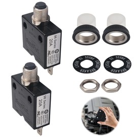 Thermal Circuit Breaker 20 Amps, Push Button Manual Reset Circuit Breakers 125/250V AC 50V DC Thermal Overload Protector L1 Series with Waterproof Button Caps, 20A 2 Pcs