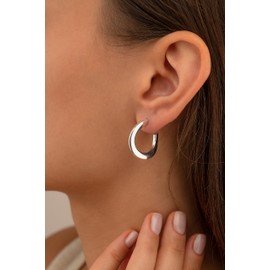 CASSINI Sterling Silver Cassini 3CSE Half Hoop Earrings Highly Polished 925 Sterling Silver Twisted / Slightly Twisted Hoop Earrings Approx. 25 mm, Sterling Silver