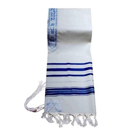 Kosher Tallit Talis Prayer Shawl 100% Wool 43X63"/110x160cm Blue&silver stripes