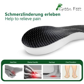 GreenFeet Black Memory Foam Microfibre Orthotic Insoles Shoe Insoles Size 3-13 for Arch Support Splayfoot (38 EU)