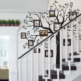 Simple Shapes Staircase Family Tree Wall Decal Tree Wall Decal - (Black, Small Size : 92w x 88h Inch)