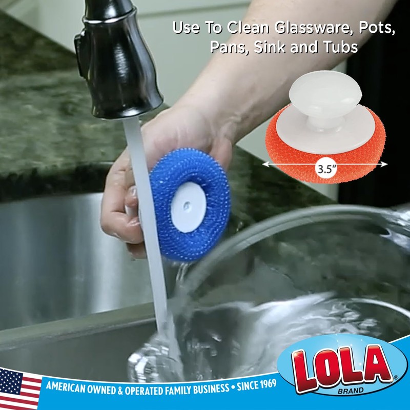 LOLA Plastic Mesh Non-Scratch Scouring Pad, Hand Saving Comfort Knob,