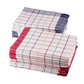 Sterzbachs 100% Cotton Kitchen Towels, 50 x 70 cm, Set of 10, 200 GSM, High-Quality Tea Towels, Dish Towels, Dishcloths, Super Absorbent and Sustainable Chequered, Premium Red