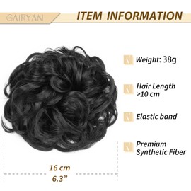 Gairyan Hairpiece with Elastic Band, Bun Hairpiece, Curly Hair Scrunchie with Hair Extensions, Synthetic Ponytail Hairpieces, Messy Bun Hair Bun Updo for Women and Girls, Black