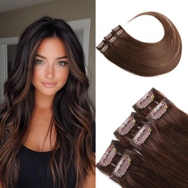 Bella Hair Clip-in Human Hair Extensions Real Human Hair - 30g 6pcs 22 inch Lightweight Straight Remy Human Hair Hairpieces for Highlights & Mix Shades - #4 Chocolate Brown