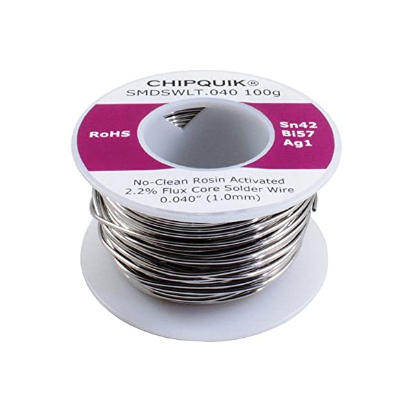 Chip Quik SMDSWLT.040 100g Sn42/Bi57/Ag1 2.2% Flux Core Solder Wire