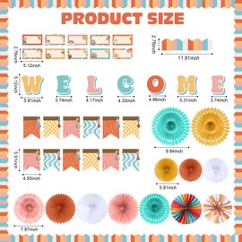 Qilery Welcome Bulletin Board Sets Welcome Back Classroom Decorations Bulletin Board Nameplate Cutout Paper Fans Banner for Back to School Chalkboard Wall Decor (Bright Color)