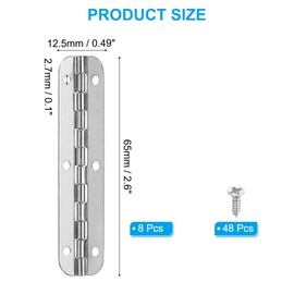 PATIKIL Small Piano Hinge 2.6" x 0.6", 8 Pack Mini 90-Degree Jewelry Box Hinges with Screw for Jewellery Wooden Boxes, Silver