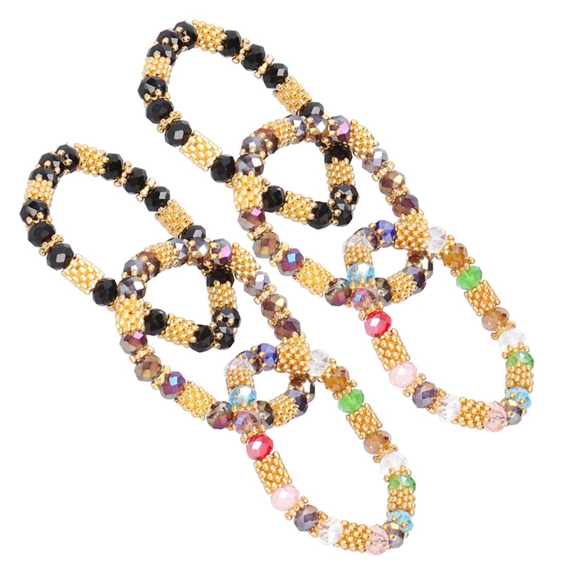 6pcs Beaded Bracelet Shiny Crystal Simple Style Women Girl Jewelry