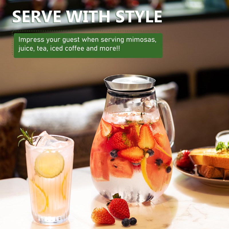 SUSTEAS 2 Liter Glass Pitcher, Water Pitcher with Removable Lid