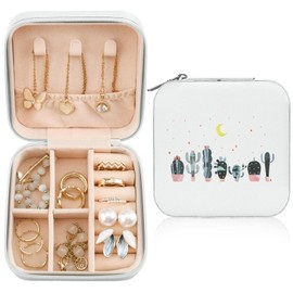 MAYCARI Jewelry Box with Cute Cactus Pattern Design, PU Leather Jewelry Travel Organizer Case-Rings/Earrings/Necklace Storage Box for Women Birthday Mom Friends Her Bridesmaids Girls Teenage Gifts