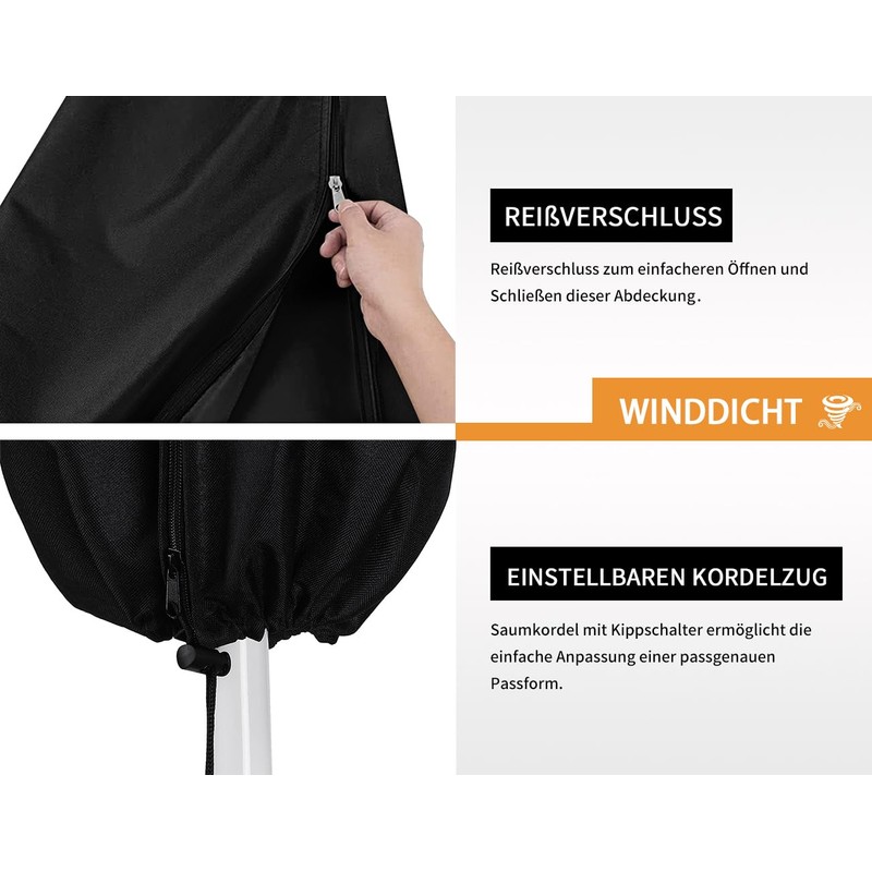 Dokon Parasol/Umbrella Protective Cover With Rod, Large, Waterproof, Windproof, UV-Resistant,