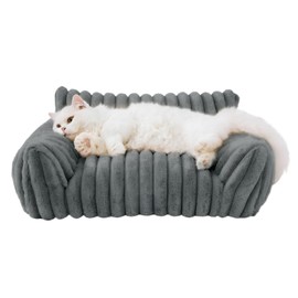 SAN LKIE Cat Couch Bed for Indoor Cats Dogs,Fluffy Cat Sofa with Premium Soft Corduroy Fleece,Cute Pet Bed with Removable Washable Cover,Non-Slip Bottom, 36inch, Gray