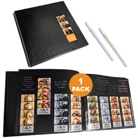 Photo Booth Nook | Photo Booth Album (1 count) | Black Cover - 40 Black Pages | 160 Slots for 2x6 Photo Strips | 2x6 Cover Picture Slot | Silver and Gold Gel Pens