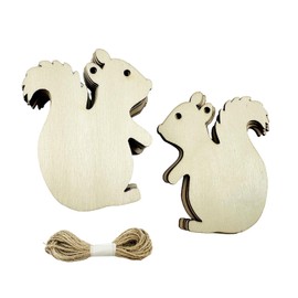 30PCS Unfinished Wood Squirrel Cutout Embellishments with Natural Twine Gift Tags DIY Craft for Home Party Decoration Craft Project