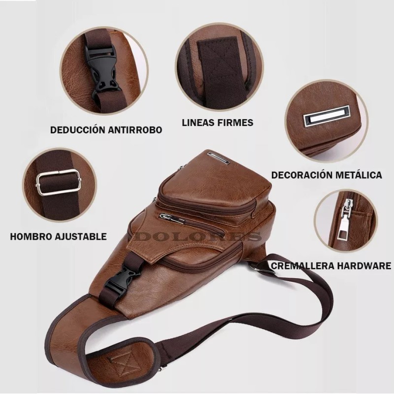 Dolores Pechera Mochila Antirrobo Usb Cuero Bandolera Cruzada Hombro