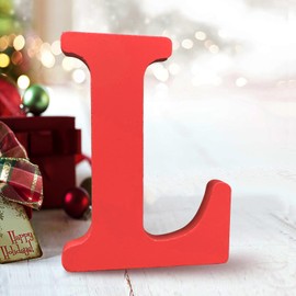 AOCEAN 6 Inch Red Wood Letters Unfinished Wood Letters for Wall Decor Decorative Standing Letters Slices Sign Board Decoration for Craft Home Party Projects (L)