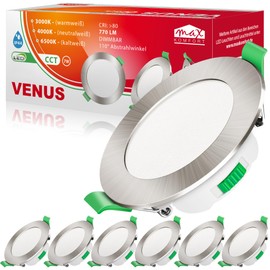 max K O M F O R T Venus 6 x LED Bathroom Recessed Spotlights Dimmable 230 V Flat 7 W IP44 110° 770 Lumen 68 mm Warm White Neutral White Cool White Recessed Ceiling Spotlight