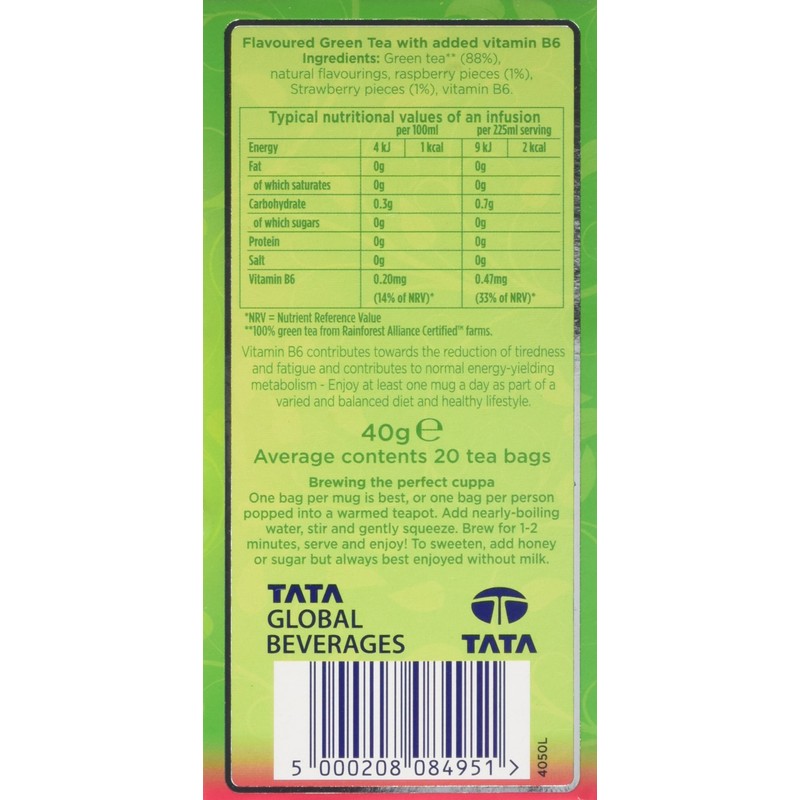 Tetley Super Green Tea Berry Burst Tea Bags, Pack of