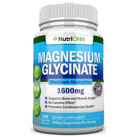 Magnesium Glycinate - 1600 mg - 180 Vegan Capsules - Maximum Absorption - Chelate Vegan Supplement - High Bioavailability - Great for Heart Health and Muscle Cramps