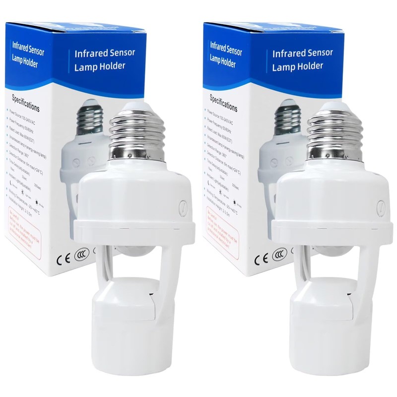 2pcs Motion Activated Light Sockets, E26/E27 Screw in Add on/Off